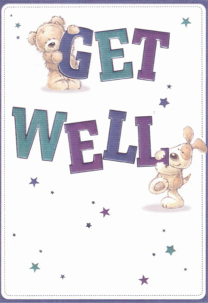 With the thoughtful artistry often seen in Kingston's creative circles, this get well card gently celebrates the spirit of encouragement. In the center, a sweet bear and a spirited puppy enliven the scene, their fuzzy fur and floppy ears painted with such care you can almost feel their comforting embrace. The typography-large, bold, shaded in joyful purples and aquas-grounds the composition in uplifting reassurance, while tinselled stars seem to drift in the air, scattering goodwill throughout the design. The crisp, creamy backdrop resembles the calm of Kingston's riverside mornings, inviting healing and hope. As a florist who crafts bouquets along Eden Street, I see a parallel in the placement of each visual element: every brushstroke reflects the same meticulous empathy that guides us when arranging blooms meant to encourage friends and neighbours from Norbiton to Surbiton. This card radiates the warmth and sincerity that defines our local community-a message of recovery as gentle and persistent as the first spring blossoms peeking through Kingston's green spaces.